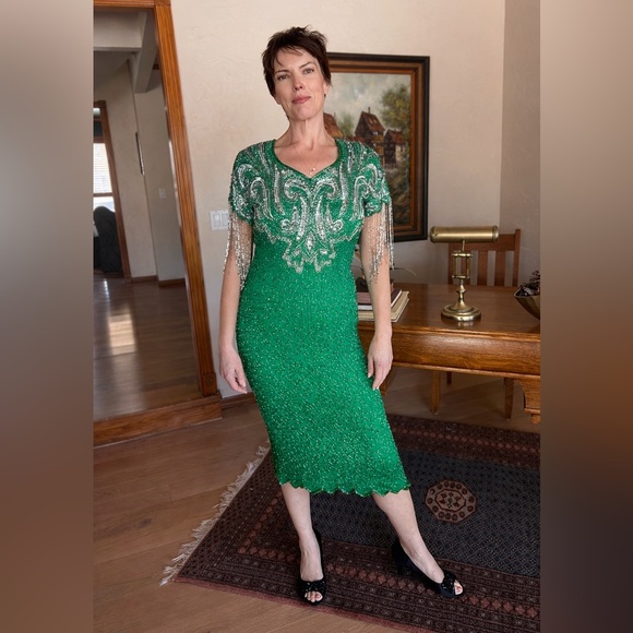 💚 Vintage Beaded Silk Fringe DressArt Deco GlamTemptations 💚